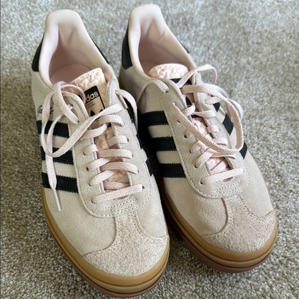 Adidas Pink and Black Platform Gazelle